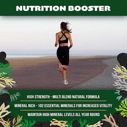Sea Moss with Black Seed Oil, Ashwagandha, Turmeric, Bladderwrack, Burdock Root, Manuka Honey, Vitamin C & D3, Apple Cider Vinegar, Dandelion Root, Yellow Dock Root, Elderberry Fruit, Chlorophyll