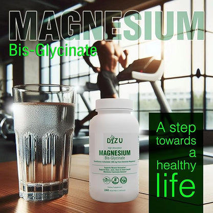 Dizu - Magnesium Bisglycinate 200 mg, Pure Elemental Chelated Complex, Supports Sleep, Muscle, Bone, Heart & Energy Metabolism, with Glycine & Oxide, Vegetable Capsules