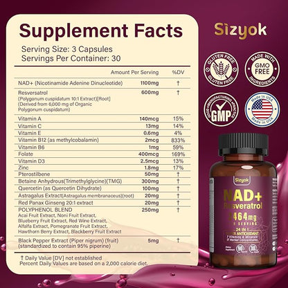 NAD Supplement, Liposomal NAD+ Supplement with Resveratrol, NAD Resveratrol Supplement - Boost NAD+ for Aging Defense, Energy, Focus - Ultra Antioxidant Capsules，70