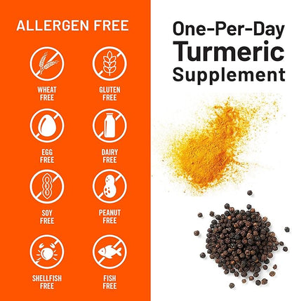 NatureWise Turmeric Curcumin 500mg with Black Pepper Softgels - Extra Strength, Enhanced Absorption - 95% Curcuminoids & BioPerine for Immune Support - Gluten-Free, Non-GMO - 30 Count[1-Month Supply]