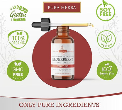 Elderberry Tincture – Organic Elderberry Extract Liquid Drops – Sambucus Herbal Supplement – Immune Support – Elderflower & Elderberry Blend – Alcohol-Free, 2 fl oz