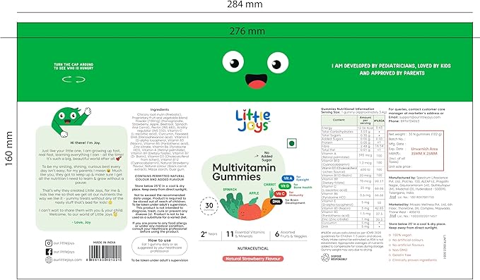 Kids Multivitamin Gummies |2+ Years| No Added Sugar | DHA, Vitamin D3, B12, C, A, Zinc & Iron | Immunity & Bone Health | No Preservatives I Gluten Free I Strawberry Flavour I 30 Day Pack