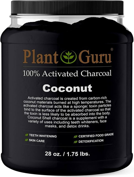 Plant Guru Activated Charcoal Powder Bulk - 1.75 lbs. Jar, COCONUT - Food Grade Kosher Non-GMO - Teeth Whitening, Facial Mask and Soap Making. Promotes Natural Detoxification and Helps Digestion