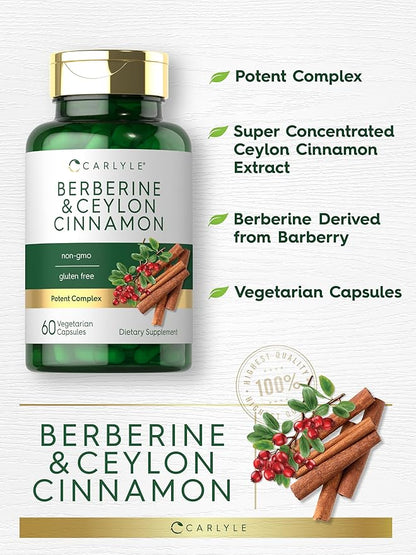 Carlyle Berberine with Ceylon Cinnamon | 2000mg Complex | 60 Capsules | Vegetarian, Non-GMO, Gluten Free