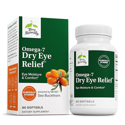 Terry Naturally Omega-7 Dry Eye Relief - Eye Health Supplement with Buckthorn Seed Oil - Dietary Supplement to Aid Dry Eye Relief - 60 Softgels