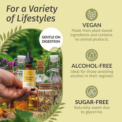 HERBAMAMA Turmeric Ginger and Goldenseal Kit - Bundle of Turmeric Ginger Tincture 2 fl oz and 700 mg Goldenseal Root Capsules - Vegan, Non GMO, Sugar & Alcohol-Free - 2 Pack