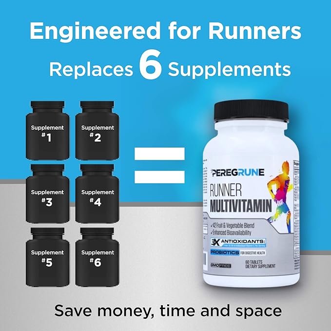 Runner Multivitamin & Joint Support Supplement – Antioxidants, Vitamin B Complex, Probiotics for Health, Energy, Endurance, Recovery - Glucosamine Chondroitin, MSM – GMP Running Supplements