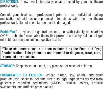 XYMOGEN PrebioMax Prebiotic Fiber Supplement - Xylooligosaccharides (XOS) to Help Maintain Digestive Health + Support Healthy Microbial Activity in The GI Tract - Sour Apple (60 Chewable Tablets)