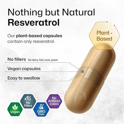 BIO KRAUTER Resveratrol Supplement Capsules 600 mg - 100 Count - Natural Antioxidant Source - 98% Pure Trans Resveratrol Powder - Vegan