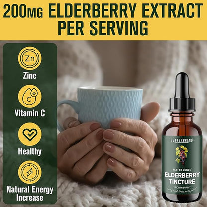 Betterbrand BetterLungs Elderberry Tincture Dietary Supplement - All Natural Sugar-Free Non-GMO Vegetarian for Winter Immune Support (30 Day)