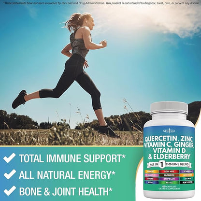 Quercetin Zinc Vitamin C Vitamin D Bromelain Elderberry - Nettle Supplement with Artemisinin, Sea Moss, Echinacea - 60 Count