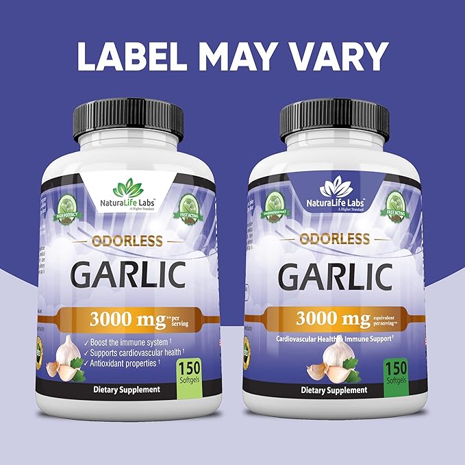 NaturaLife Labs A Higher Standard Odorless Garlic 3000 mg per Serving Immune System Support - 150 Soft gels