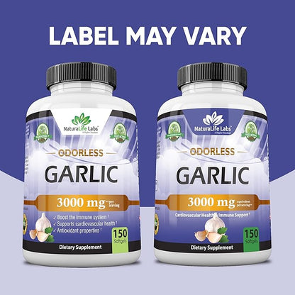NaturaLife Labs A Higher Standard Odorless Garlic 3000 mg per Serving Immune System Support - 150 Soft gels