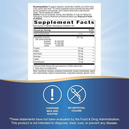 Nature's Way Mega-Zyme, Pancreatic & Systemic Enzymes*, Relieves Occasional Muscle Soreness Due to Overexertion and Exercise,* Digestive Support*, 200 Tablets (Packaging May Vary)