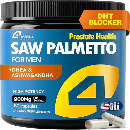 Improved Complex Saw Palmetto for Men & Prostate Health Supplements for Men - Advanced Formula Saw Palmetto Extract w/ DHEA & Ashwagandha 900mg - DHT Blocker for Hair Support - Prostate Supplements