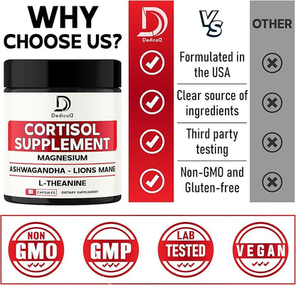 9in1 Cortisol Supplement - Ashwagandha and Magnesium Glycinate and Chelate - Brain Health & Restful Night & Mood Balance - 90 Capsules Supply 45 Days