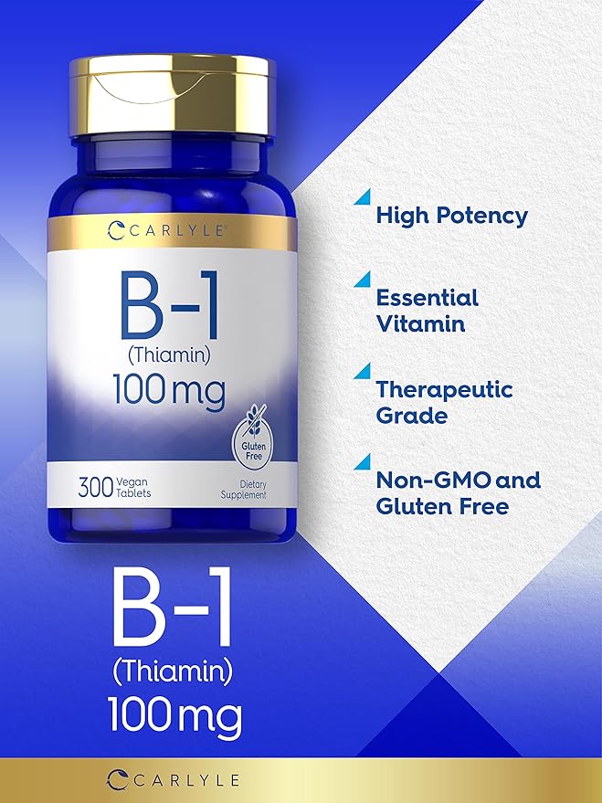 Carlyle B1 Vitamin 100mg | 300 Tablets | Supplement for Women & Men | as Thiamin HCl | Vegan, Non-GMO & Gluten Free