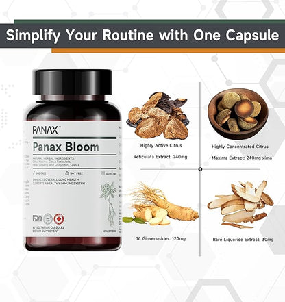 Natural Herbal Ingredients Capsules | Enhance Overall Lung Health, Support A Healthy Immue System | Ginseng, Citri Maxima, Citri Reticulata, & Liquorice | 60 Vegetarian Capsules