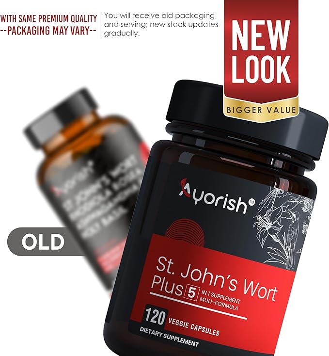 St Johns Wort Rhodiola Rosea Holy Basil Ashwagandha - Mood Support for Women and Men with Vitamin C & Black Pepper Extract - 120 Caps