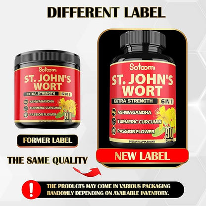 Satoomi St. John's Wort Capsules Extract Supplement - 6 Herbs Equivalent 5050 mg - Emotional Balance, Joyful Mood & Mood Support - 1 Pack 90 Veggie Caps 3-Month Supply