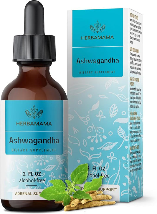 HERBAMAMA Ashwagandha Liquid Drops - Vegan Ashwagandha Root Extract for Calm & Mood Support - Non-GMO, Alcohol & Sugar-Free Calming Supplement for Adults, 28-Day Supply