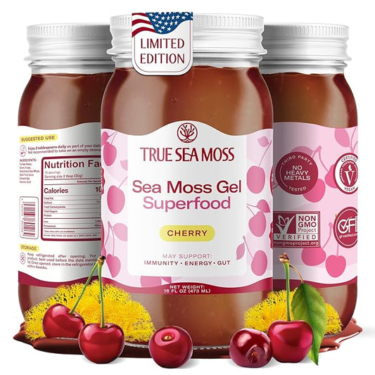 TrueSeaMoss Sea Moss Gel – Made in USA – Wildcrafted Seamoss, Fresh Fruits & Sea Vegetables – Cherry, Pack of 1 (Labels may Vary)