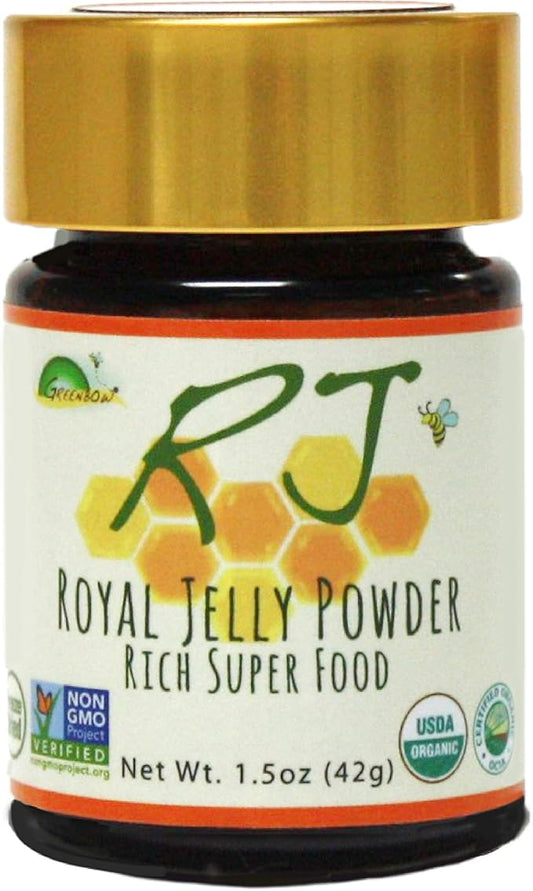 Greenbow Royal Jelly Powder– 100% USDA Certified Organic Royal Jelly, Non-GMO, Gluten Free Royal Jelly, Freeze Dried – One of The Most Nutrition Packed –No Additives/Flavors (42g)