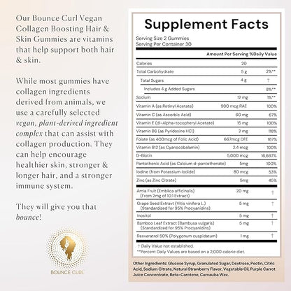 Bounce Curl Vegan Collagen Boosting Hair, Skin & Nails Gummies, 60 Strawberry Gummies