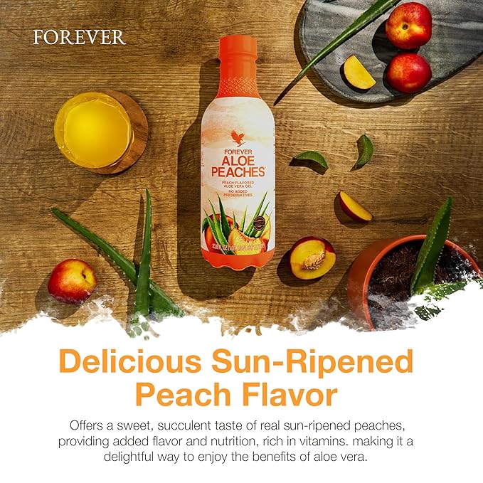 Forever Living - Aloe Peaches - Pure Aloe with Real Peach Flavor - Supports Digestion and Immunity - Vegan and Gluten-Free - 33.8 fl oz (2-Pack)