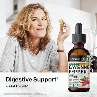 BIO KRAUTER Cayenne Pepper Drops - Liquid Cayenne Pepper Supplements - Natural Capsaicin Extract for Digestive Support - Pure Formula - Vegan Sugar & Alcohol Free - 2 Fl. Oz.