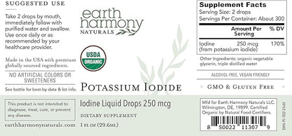 USDA Organic Potassium Iodide 250 mcg Liquid Supplement 2-Pack (1-Year Supply) - Supports The Thyroid Gland and Helps Exposure & Low Levels of Iodine - More Bioavailable Than Tablets, Pills - 1 Fl Oz