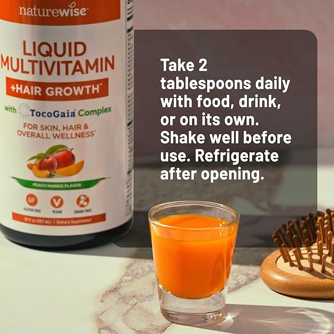 NatureWise Liquid Multivitamin Hair Growth for Women & Men + Clinically Proven Tocogaia®, Biotin, Vitamin D, E, B - Sugar Free Multivitamin for Hair Growth & Skin Elasticity - 30 fl oz[30 Servings]