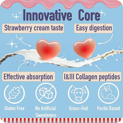 Collagen Peptides Gummies for Women – Biotin, Zinc, Vitamin D3 – 120 Count – Hydrolyzed Collagen Gummy Complex – Hair, Skin & Nails Support – Sugar-Free, Halal, Lactose-Free, Strawberry Cream Flavor