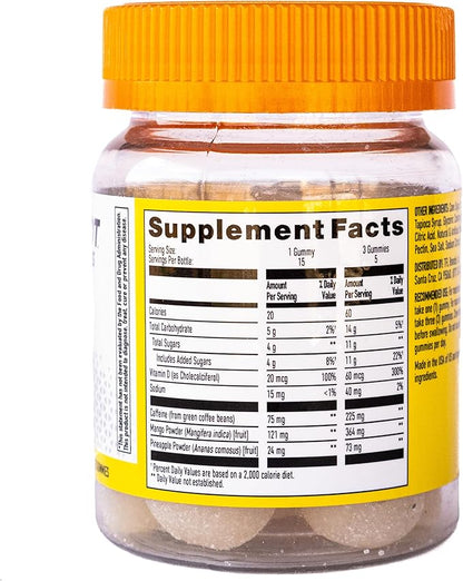 Energy Gummies, 1125 mg of Plant-Based Caffeine Chews per Bottle, Long Lasting Energy Boosters, Tropical (15ct)