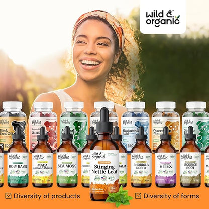 Wild & Organic Stinging Nettle Leaf Extract Drops - Urinary Tract Support - Liquid Stinging Nettle Supplement - Urtica Dioica Tincture - 2-Month Supply - Vegan, Sugar & Alcohol-Free - 2 fl oz