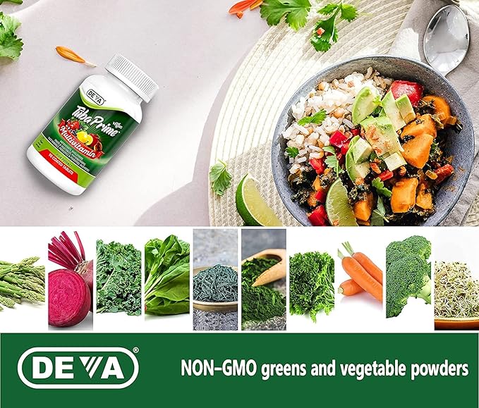 DEVA Tuba Prime Vegan Multivitamin High-Potency Vitamin and Mineral Dietary Supplement Antioxidants, Fruit and Vegetable Blend, Super Mushrooms, Probiotics, Prebiotics, Seeds, Herbs - 90 Tabs, 2-Pack