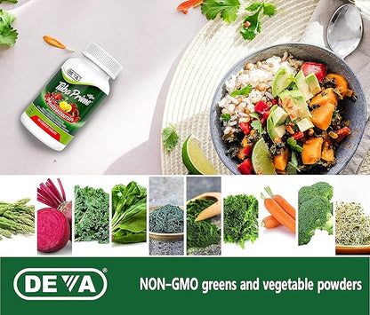 DEVA Tuba Prime Vegan Multivitamin High-Potency Vitamin and Mineral Dietary Supplement Antioxidants, Fruit and Vegetable Blend, Super Mushrooms, Probiotics, Prebiotics, Seeds, Herbs - 90 Tabs, 2-Pack