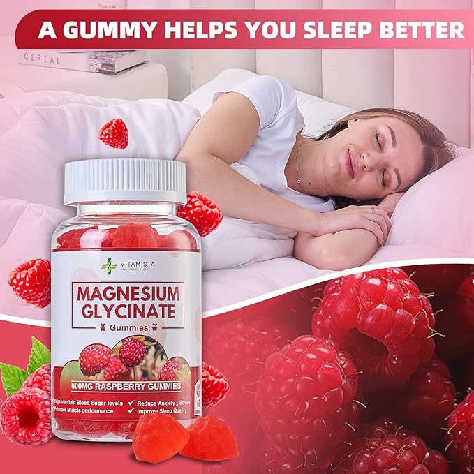Magnesium Glycinate Gummies - 600mg Raspberry Flavor | Magnesium Glycinate Supplement for Stress Relief, Sleep, and Muscle Recovery | High Absorption Non-GMO, Perfect for Adults - 60 Count
