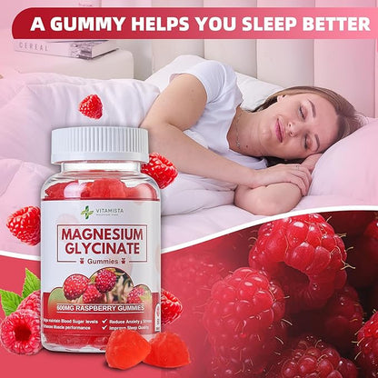 Magnesium Glycinate Gummies - 600mg Raspberry Flavor | Magnesium Glycinate Supplement for Stress Relief, Sleep, and Muscle Recovery | High Absorption Non-GMO, Perfect for Adults - 60 Count