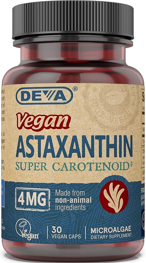 DEVA Nutrition Vitamins Astaxanthin 4mg, Vegan, Super Anti-Oxidant Protection for Skin, Eyes, Joints & Inflammation from Non-GMO Haematococcus Pluvialis Microalgae, 30 Capsules