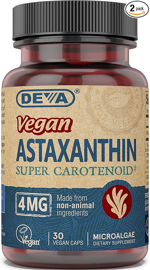 DEVA Nutrition Vitamins Astaxanthin 4mg, Vegan, Made from Haematococcus Pluvialis Microalgae, 30 Capsules, 2-Pack