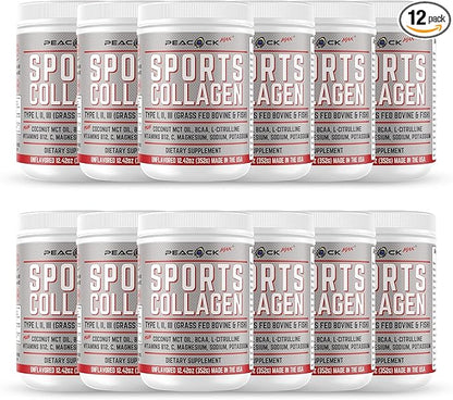 Sports Collagen Powder, 149.04 oz (Pack of 12) - Grass Fed Bovine & Wild Fish Hydrolyzed Type I, II, III Multi Collagen Peptides, Unflavored Protein Powder with BCAA & Magnesium