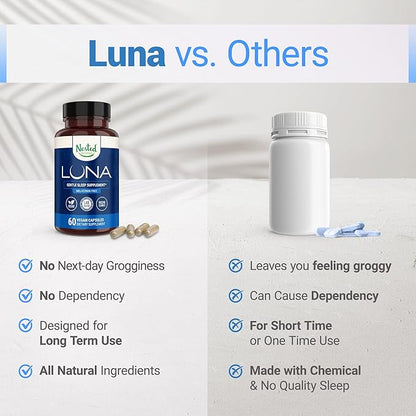 Nested Naturals Luna Melatonin-Free Pack of Two, Bedtime Supplement for Adults, Herbal Nighttime Sleeping Capsule, Valerian Root with Chamomile, Lemon Balm, Non-GMO, Gluten-Free
