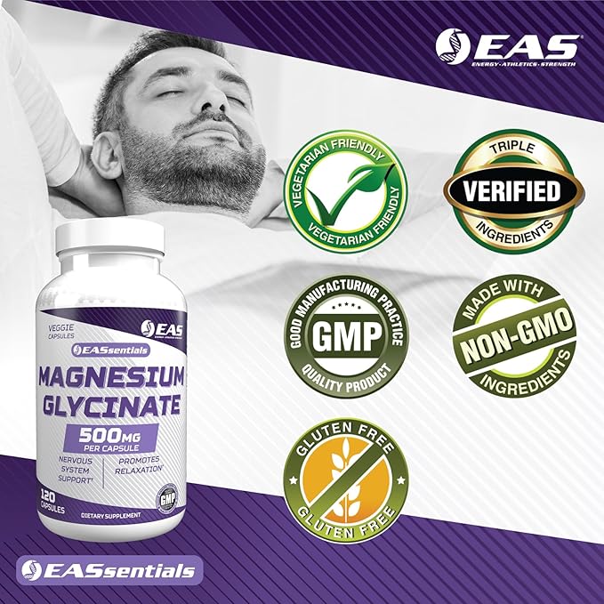 Magnesium Glycinate 500mg | Nervous System & Muscle Function | Relaxation Support | Easy to Digest | Gluten Free, Non GMO, Vegetarian | 120 Veggie Capsules