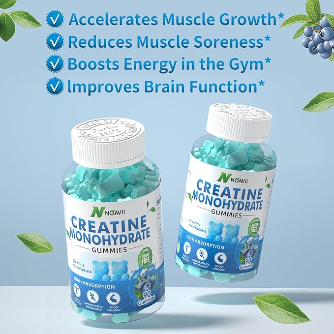 Creatine Monohydrate Gummies 5000mg for Men & Women, Chewables Creatine Monohydrate for Muscle Strength, Muscle Builder, Energy Boost, Pre-Workout Supplement(90 Count)-Blueberry