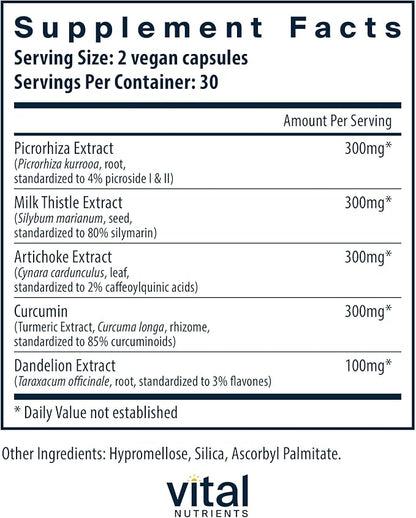 Vital Nutrients Liver Support II with Picrorhiza, Milk Thistle and Curcumin | Vegan Supplement | Herbal Combination to Support Healthy Liver Function* | Gluten, Dairy and Soy Free | 60 Capsules