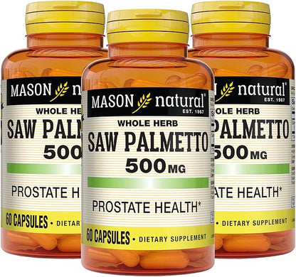MASON NATURAL Saw Palmetto 500 mg, Supports Prostate Health & Urinary Function, 60 Capsules, Pack of 3