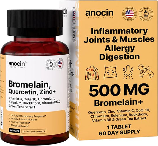 Bromelain 500mg + Quercetin + Zinc + Vitamin C + CoQ10 - Joint Support Supplement, Enzymes for Digestive Wellness, Immune Support Supplement - Vegan & Gluten-Free