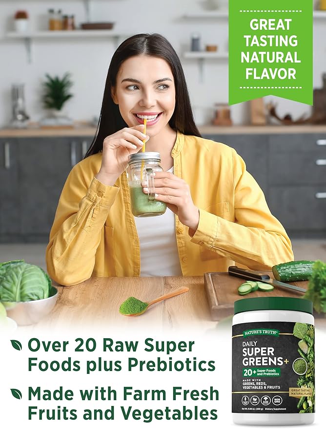 Nature's Truth Super Greens Superfood Powder Supplement | Fruit & Vegetables Blend | Juice & Smoothie Mix | 9.88 oz | Vegan, Non-GMO & Gluten Free