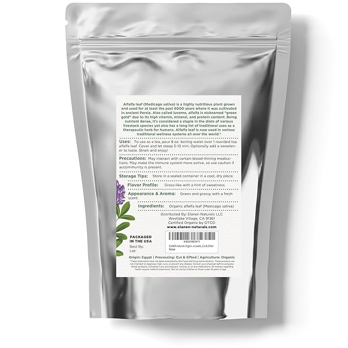 Organic Alfalfa Leaf 4 oz. (113g), USDA Certified Organic Alfalfa Herb Loose Tea, Medicago Sativa, Cut & Sifted